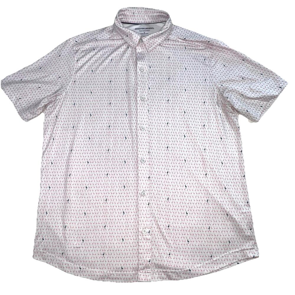 Johnston Murphy Shirt Mens Size M Pink Flamingo Performance Stretch Full Button